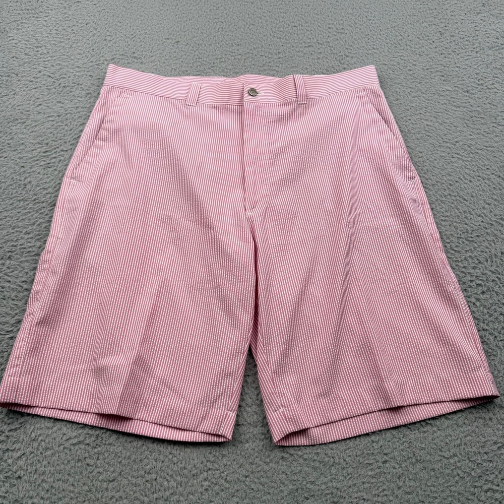 Callaway Golf Shorts Mens 36 Pink White Striped Seersucker Performance Pockets